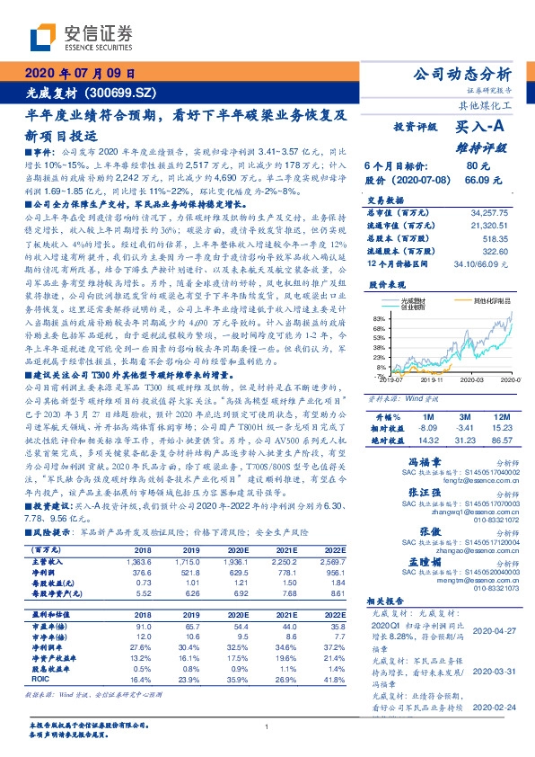 半年度业绩符合预期，看好下半年碳梁业务恢复及新项目投运