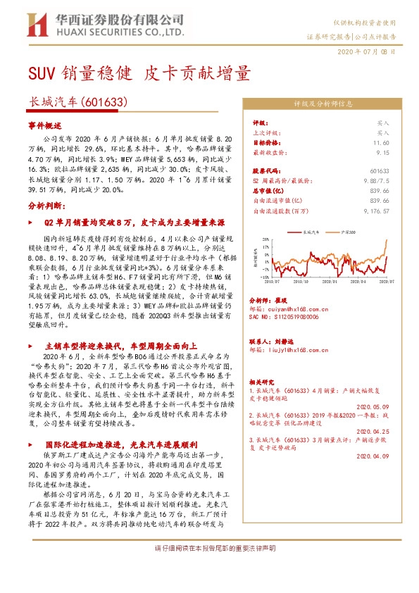 SUV销量稳健 皮卡贡献增量
