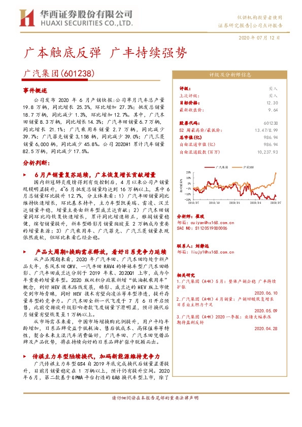 广本触底反弹 广丰持续强势