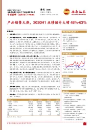 产品销售火热，2020H1业绩预计大增48%-63%