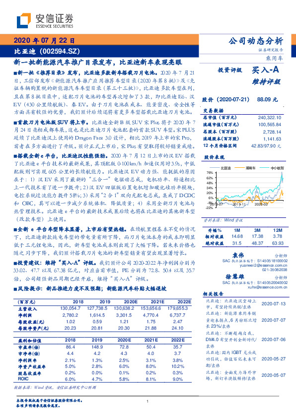 新一批新能源汽车推广目录发布，比亚迪新车表现亮眼