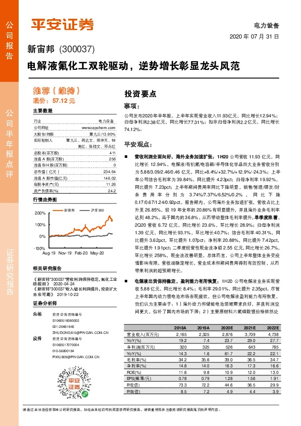电解液氟化工双轮驱动，逆势增长彰显龙头风范