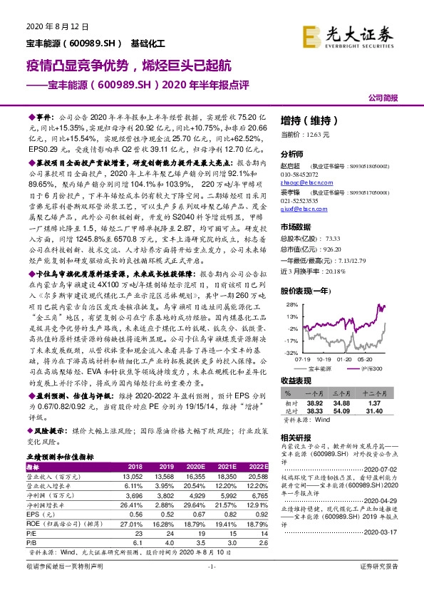 2020年半年报点评：疫情凸显竞争优势，烯烃巨头已起航
