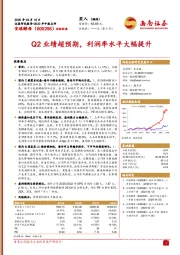 Q2业绩超预期，利润率水平大幅提升