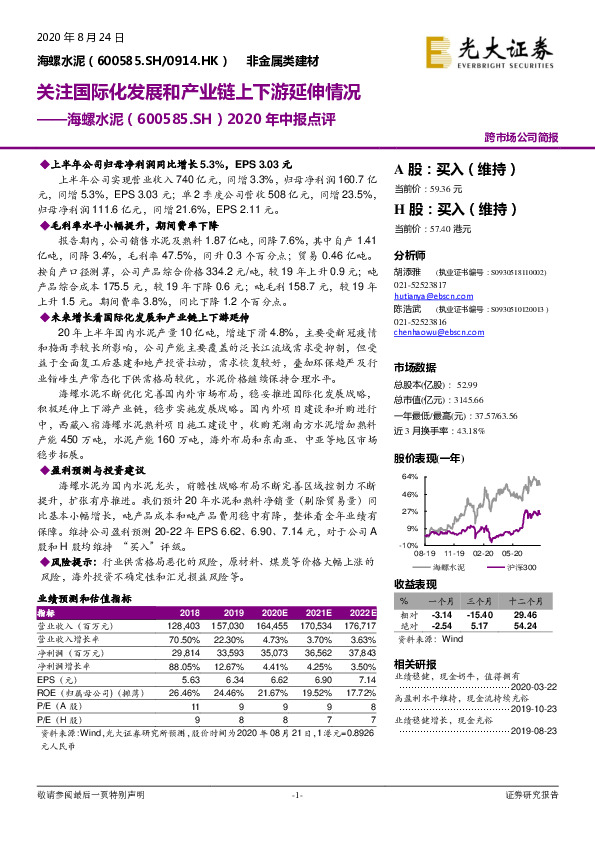2020年中报点评：关注国际化发展和产业链上下游延伸情况