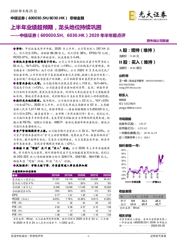 2020年半年报点评：上半年业绩超预期，龙头地位持续巩固