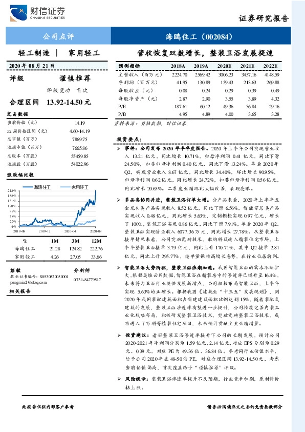 营收恢复双数增长，整装卫浴发展提速