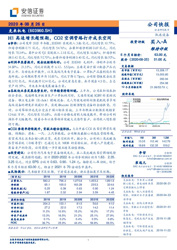 H1高速增长超预期，CO2空调管路打开成长空间