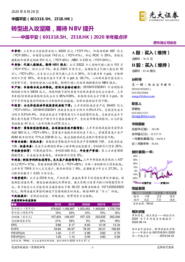 2020半年报点评：转型进入攻坚期，期待NBV提升