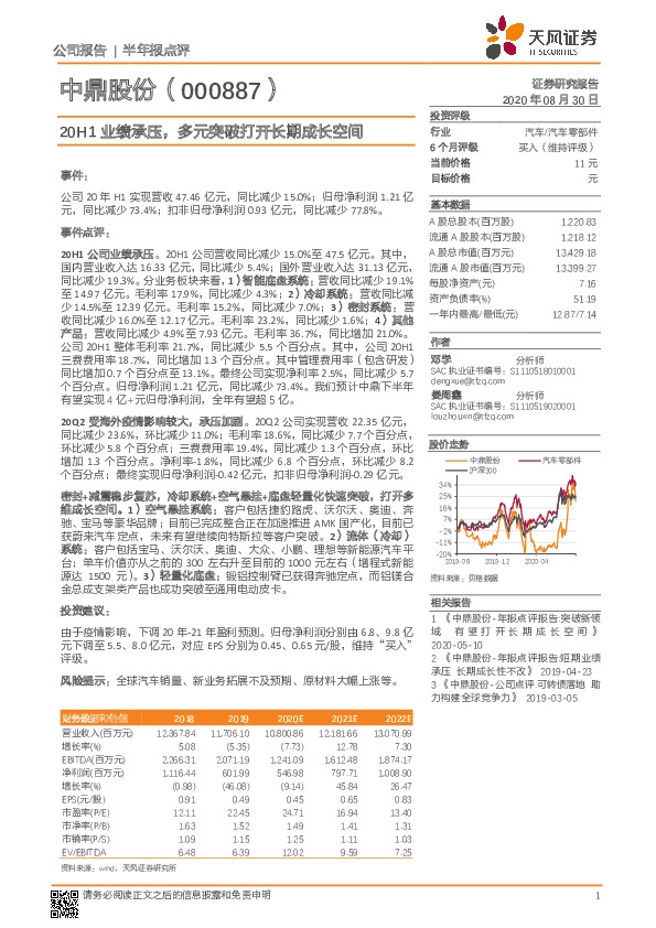 20H1业绩承压，多元突破打开长期成长空间
