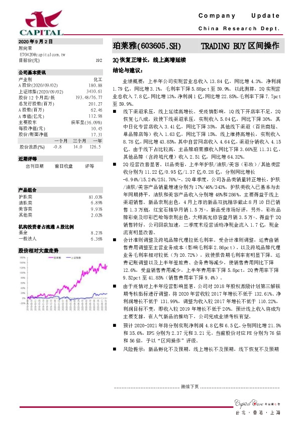 2Q恢复正增长，线上高增延续