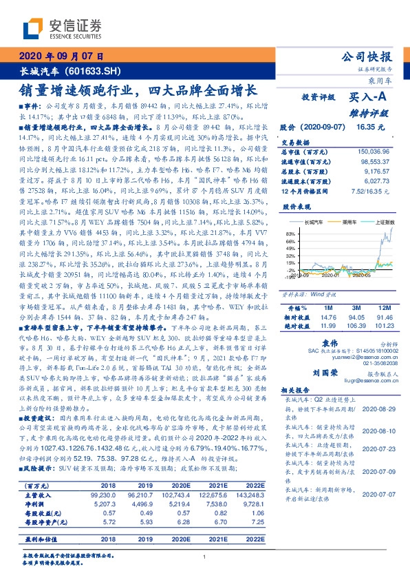 销量增速领跑行业，四大品牌全面增长