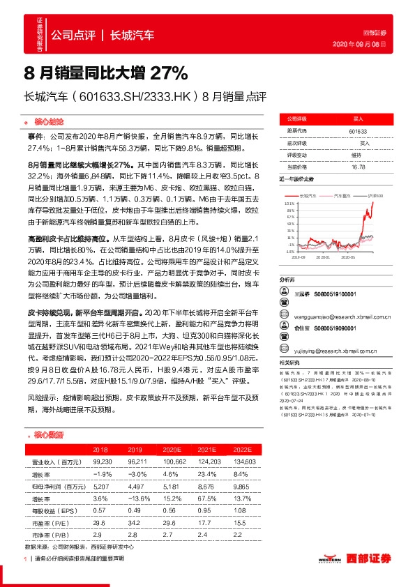 8月销量点评：8月销量同比大增27%
