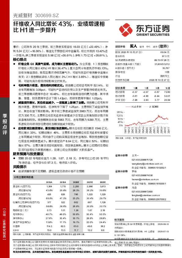 纤维收入同比增长43%，业绩增速相比H1进一步提升