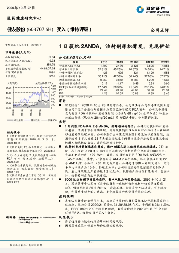 1日获批2ANDA，注射剂厚积薄发，兑现伊始