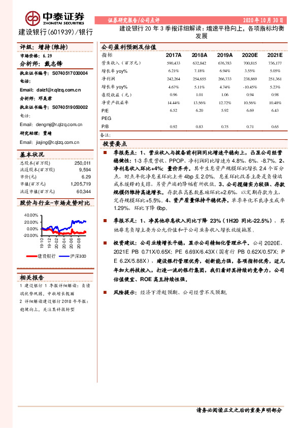 建设银行20年3季报详细解读：增速平稳向上，各项指标均衡发展