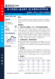 2020年三季报点评：前三季度收入基本持平Q3业绩环比有所改善