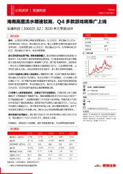 2020年三季报点评：海南高图流水增速较高，Q4多款游戏将推广上线