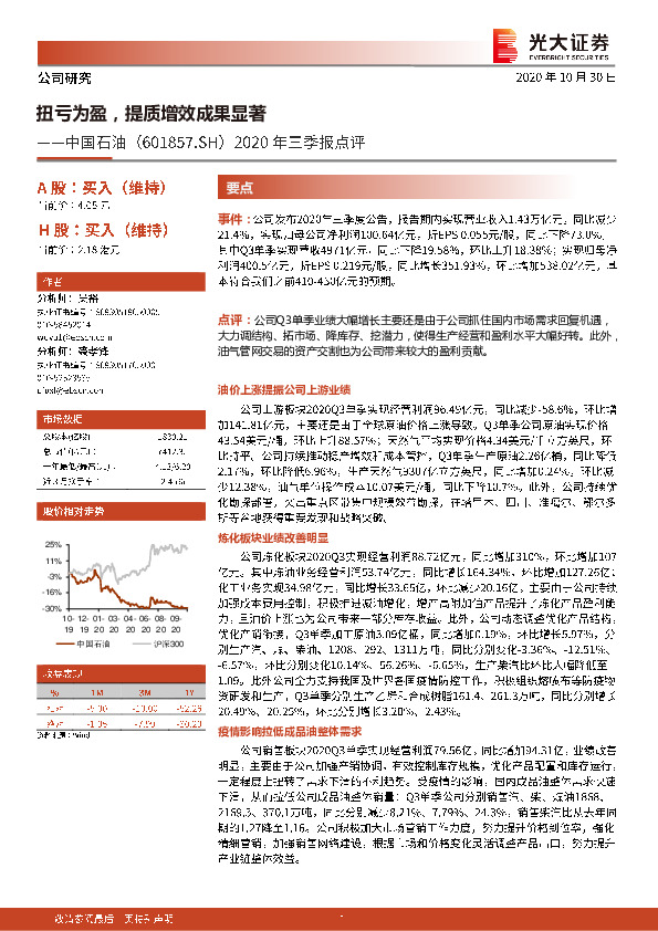 2020年三季报点评：扭亏为盈，提质增效成果显著