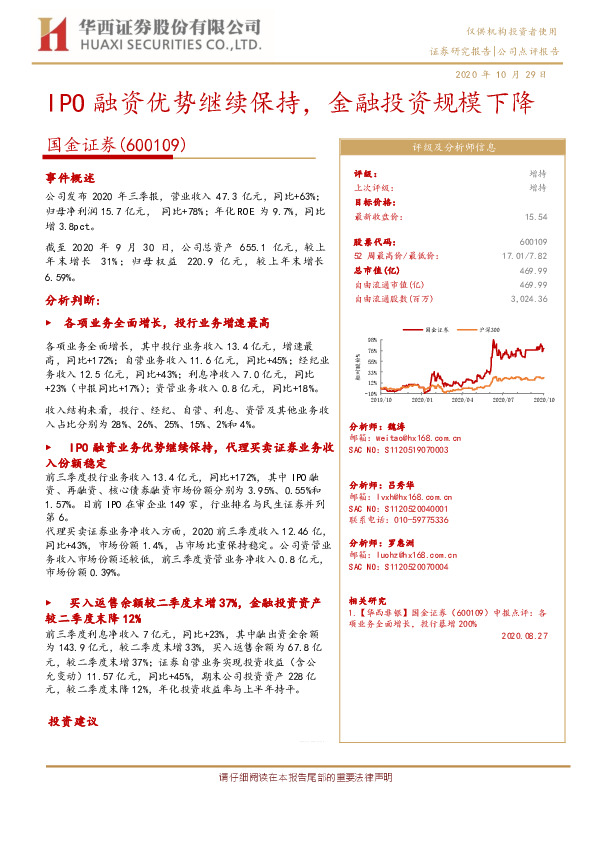 IPO融资优势继续保持，金融投资规模下降
