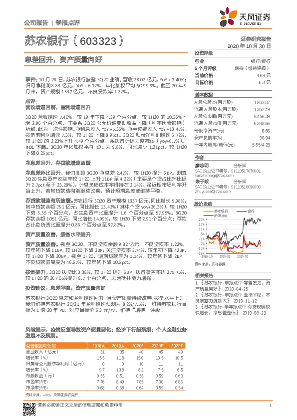 息差回升，资产质量向好