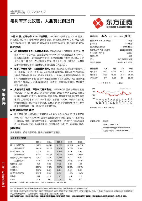 毛利率环比改善，大兆瓦比例提升