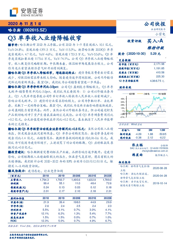 Q3单季收入业绩降幅收窄