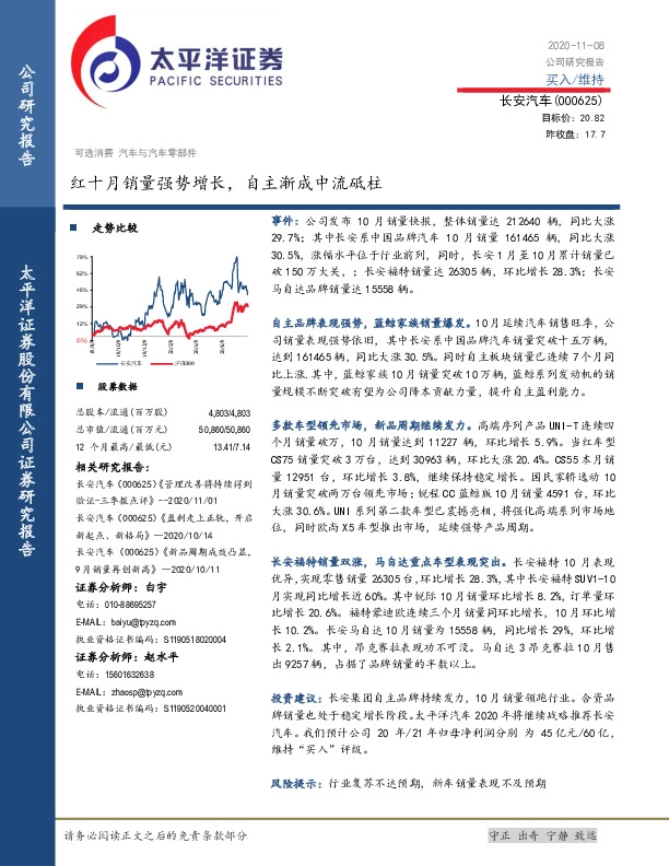 红十月销量强势增长，自主渐成中流砥柱