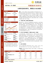 业绩恢复较快增长，隔膜龙头地位稳固