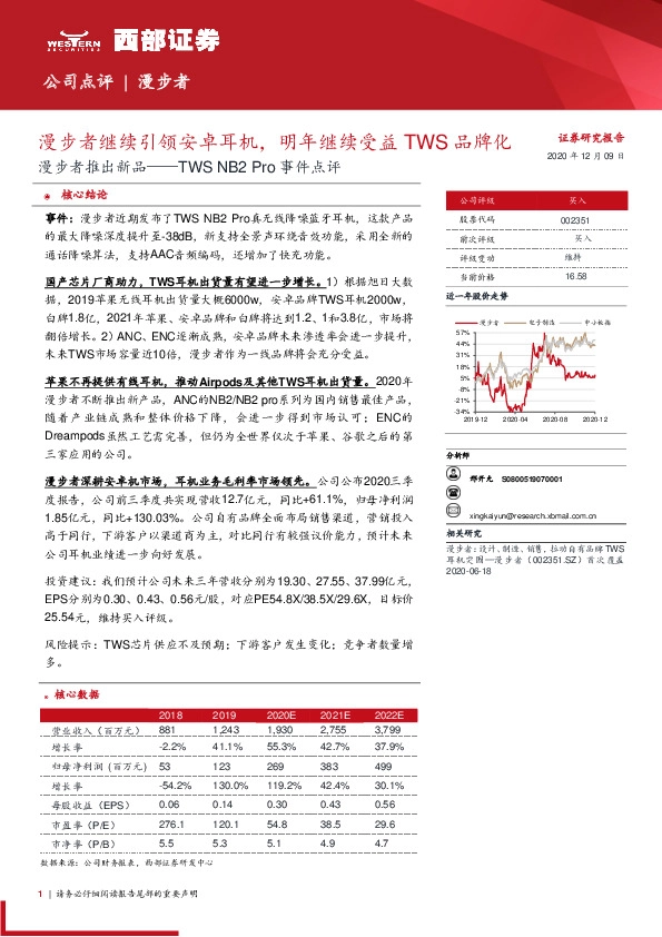 漫步者推出新品——TWS NB2 Pro事件点评：漫步者继续引领安卓耳机，明年继续受益TWS品牌化