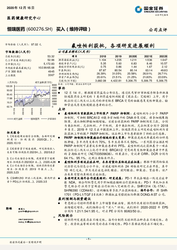 氟唑帕利获批，各项研发进展顺利
