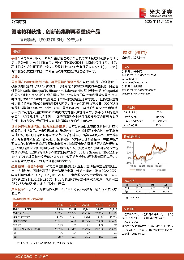 公告点评：氟唑帕利获批，创新药集群再添重磅产品