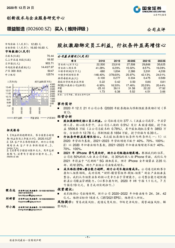 股权激励绑定员工利益，行权条件显高增信心