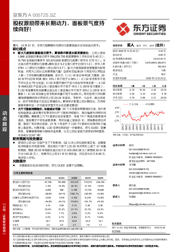 股权激励带来长期动力，面板景气度持续向好！