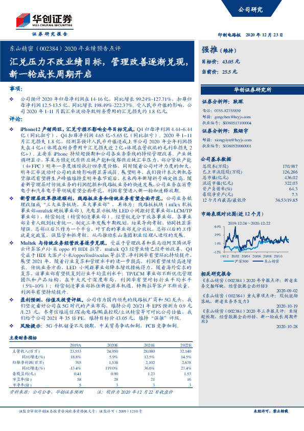 2020年业绩预告点评：汇兑压力不改业绩目标，管理改善逐渐兑现，新一轮成长周期开启