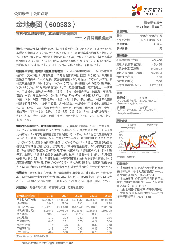 12月销售数据点评：签约情况显著好转，拿地情况持续向好