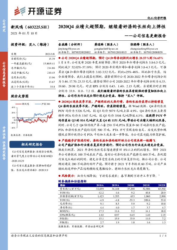 公司信息更新报告：2020Q4业绩大超预期，继续看好涤纶长丝向上弹性