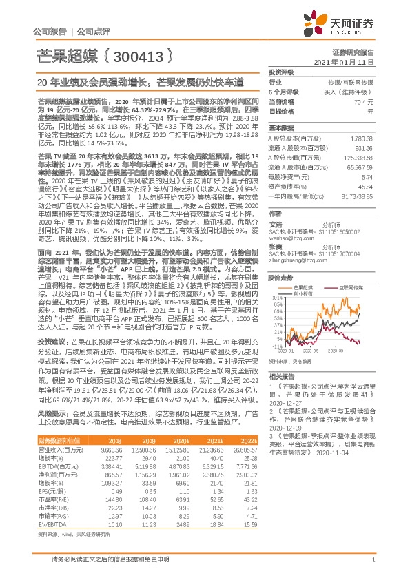 20年业绩及会员强劲增长，芒果发展仍处快车道