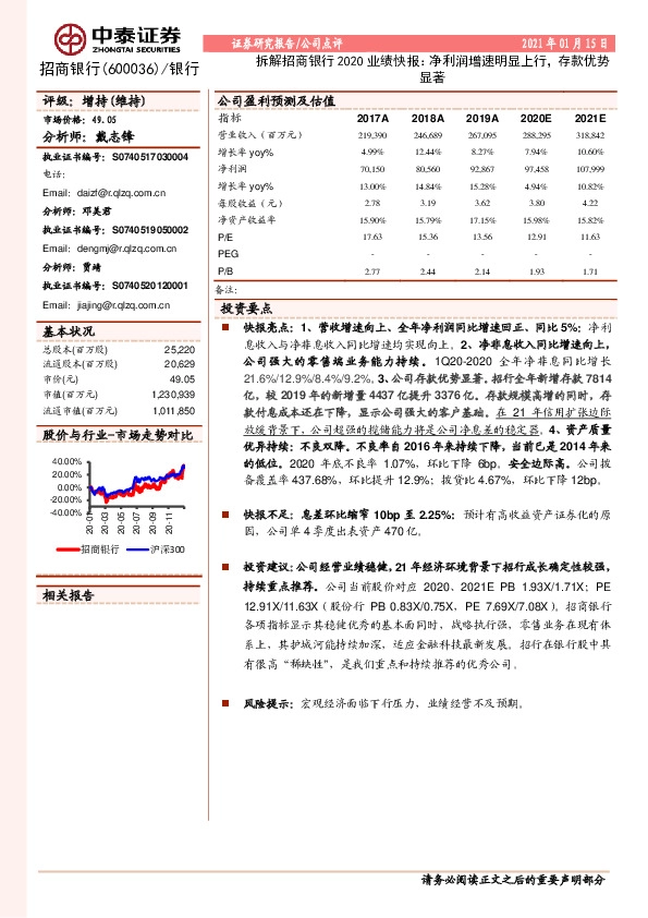 拆解招商银行2020业绩快报：净利润增速明显上行，存款优势显著