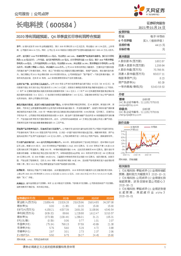 2020净利润超预期，Q4单季度扣非净利润符合预期