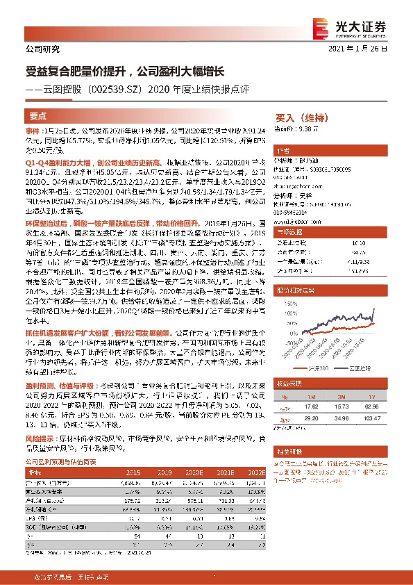 2020年度业绩快报点评：受益复合肥量价提升，公司盈利大幅增长