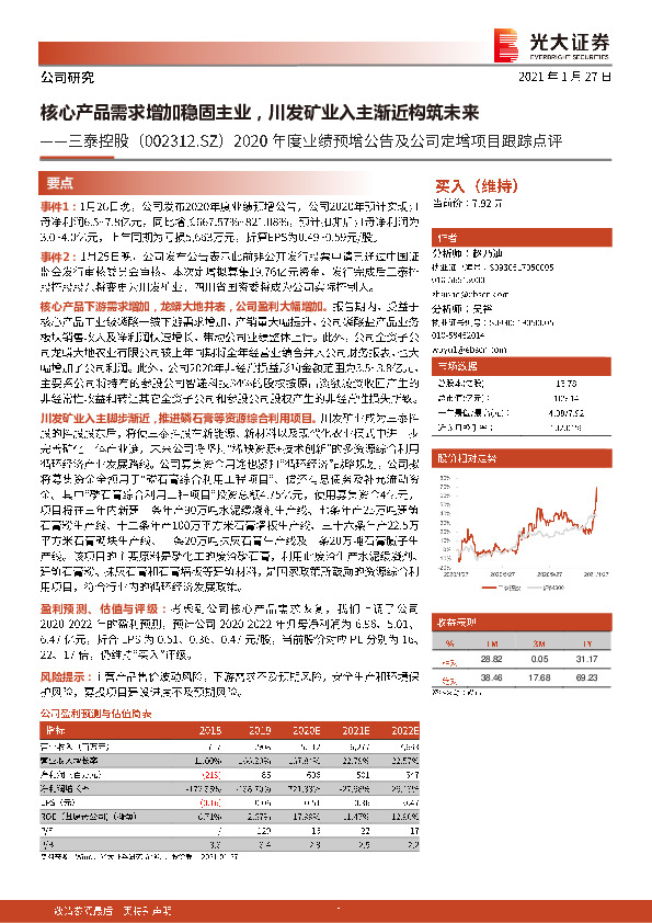 2020年度业绩预增公告及公司定增项目跟踪点评：核心产品需求增加稳固主业，川发矿业入主渐近构筑未来