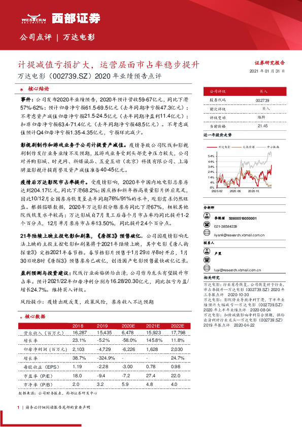 2020年业绩预告点评：计提减值亏损扩大，运营层面市占率稳步提升