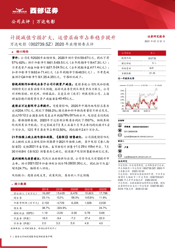 2020年业绩预告点评：计提减值亏损扩大，运营层面市占率稳步提升