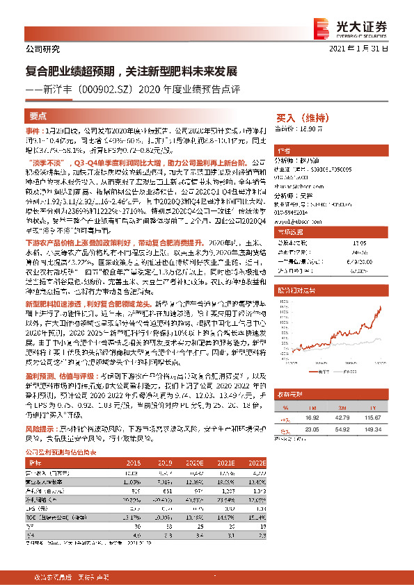 2020年度业绩预告点评：复合肥业绩超预期，关注新型肥料未来发展