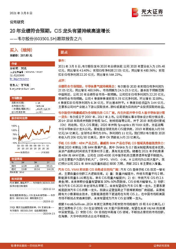 跟踪报告之六：20年业绩符合预期，CIS龙头有望持续高速增长