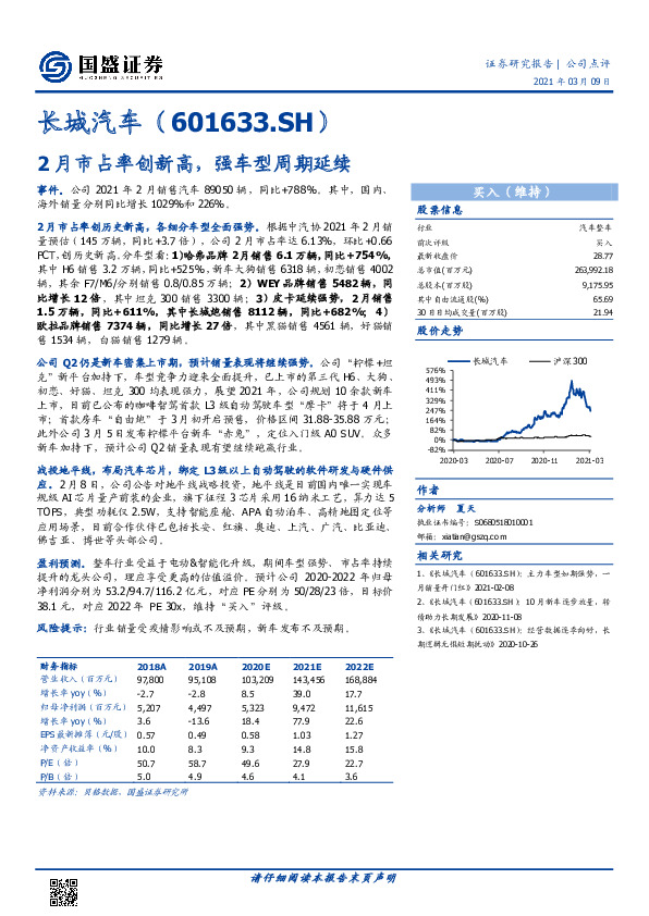 2月市占率创新高，强车型周期延续