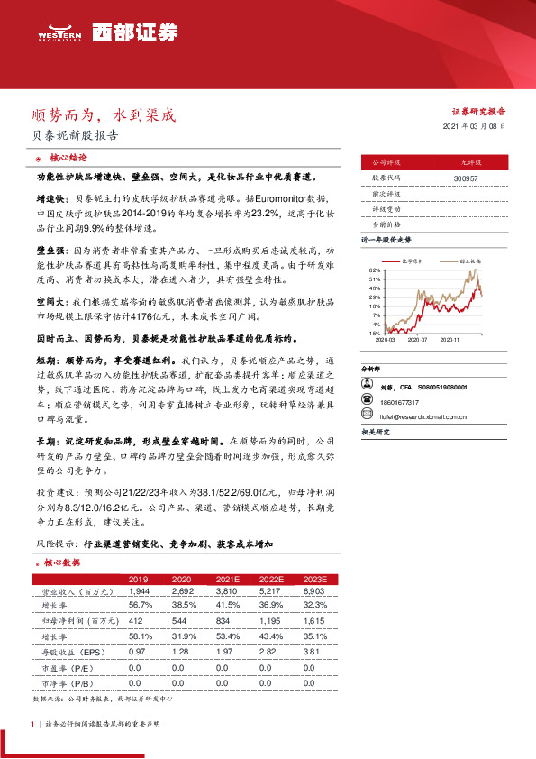 贝泰妮新股报告：顺势而为，水到渠成