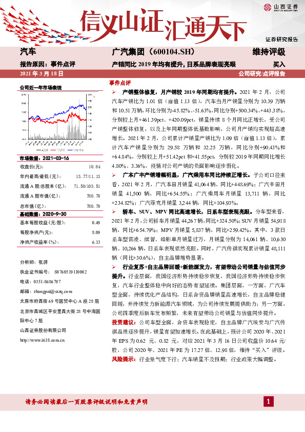 产销同比2019年均有提升，日系品牌表现亮眼