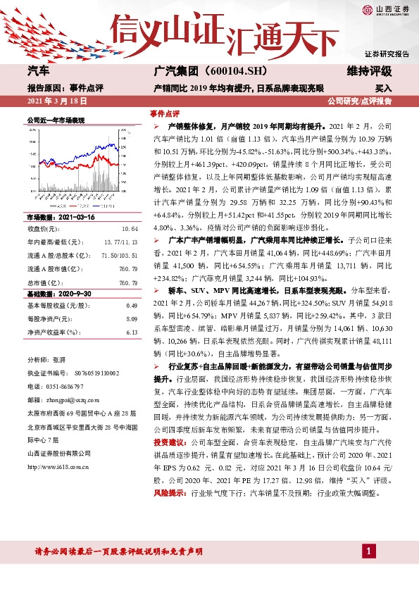 产销同比2019年均有提升，日系品牌表现亮眼